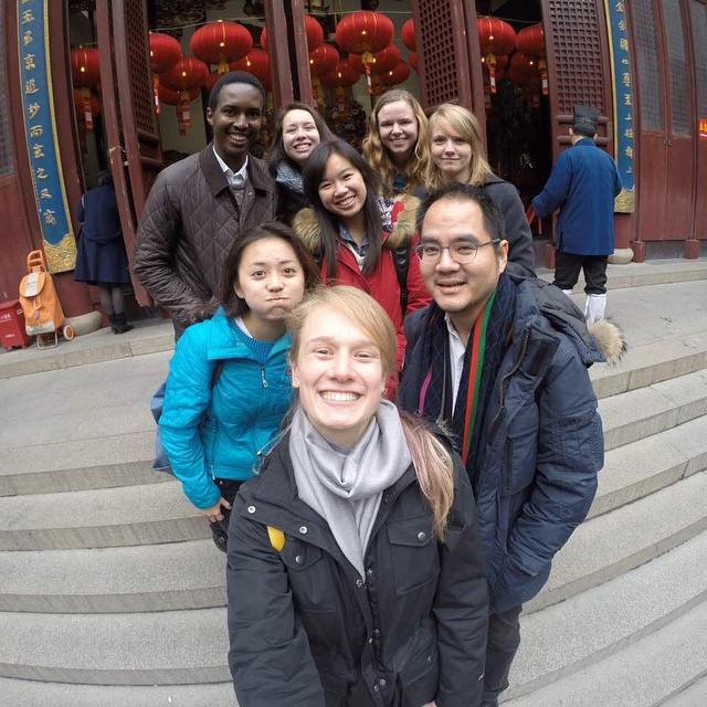 With the students learning about Chinese cosmology at a temple in Shanghai.