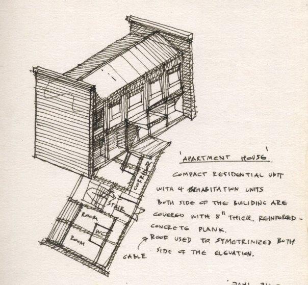 A sketch of a house that I saw in my dream one night. I got up and made a drawing of it as soon as I got up. There's only so much I could remember about it.